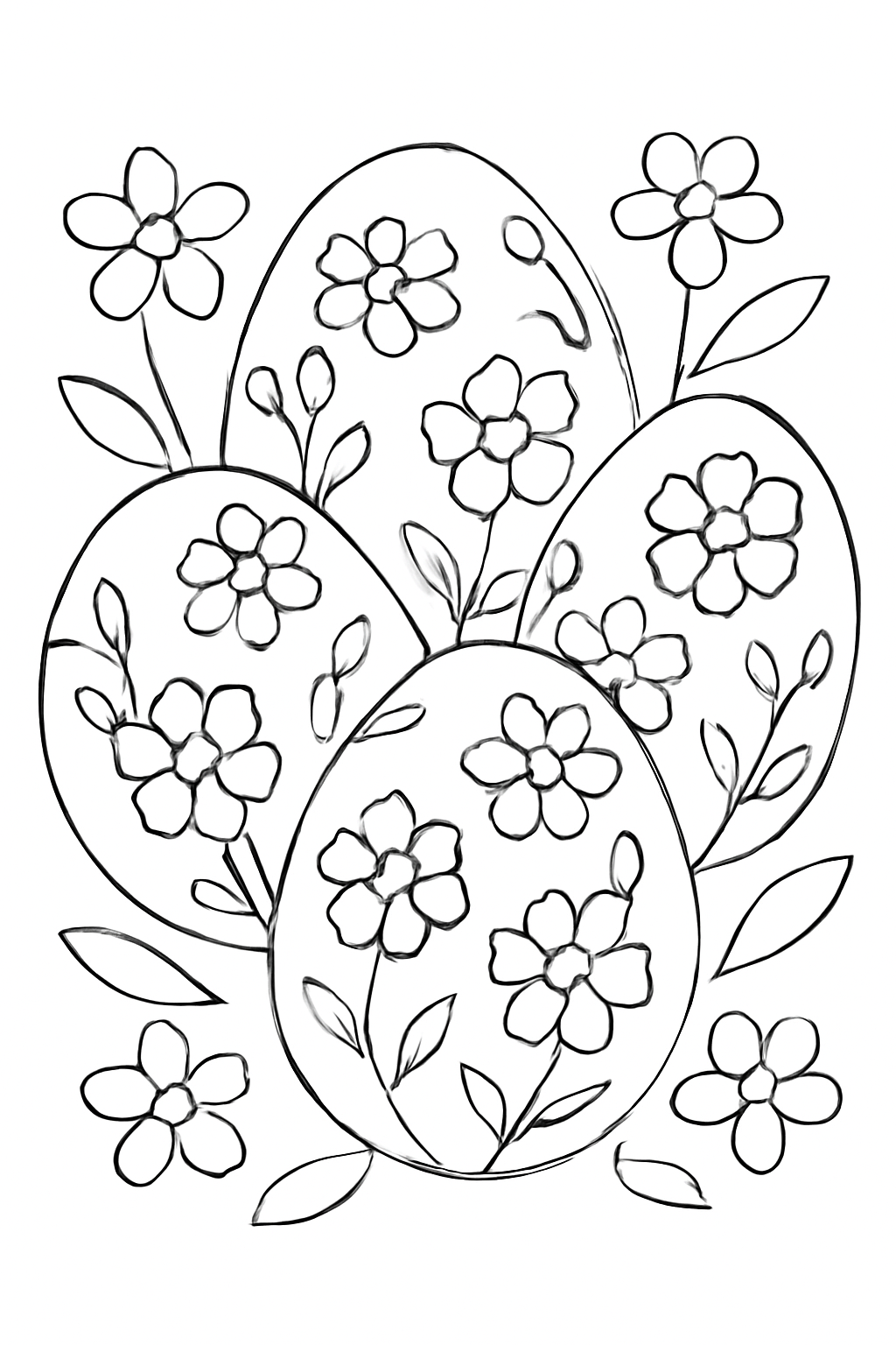Free printable painted eggs with flower patterns for Nowruz coloring page for kids