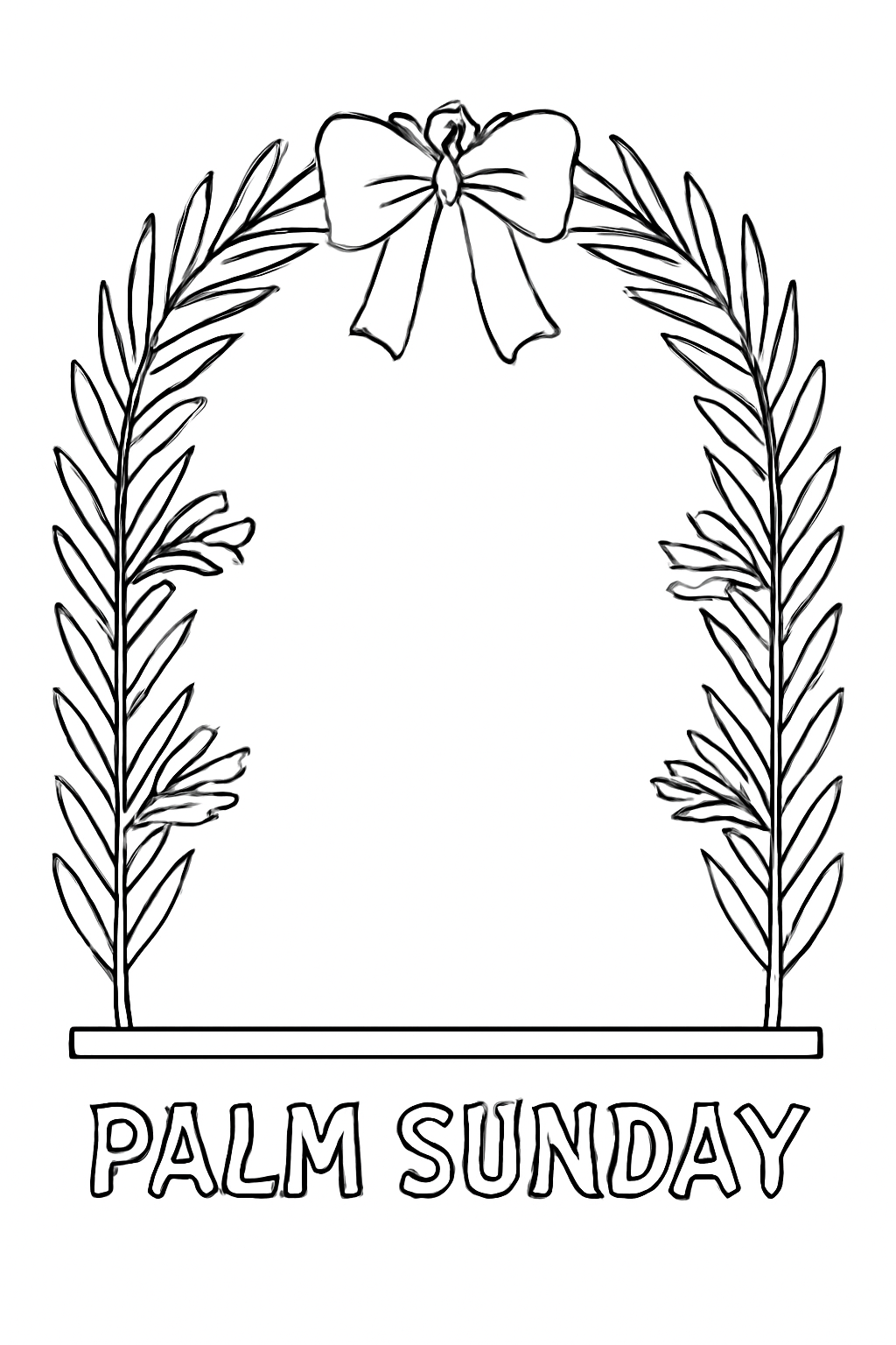 Free printable palm branch archway decorated for Palm Sunday coloring page for kids