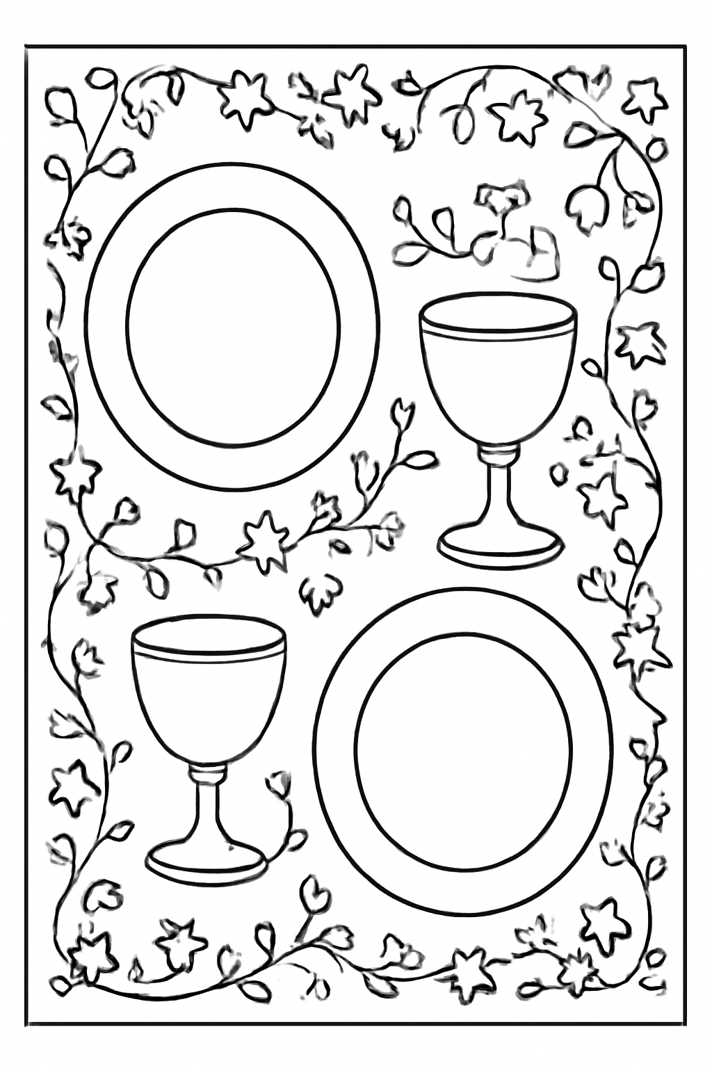 Free printable Passover placemats with stars vines and cups coloring page for kids