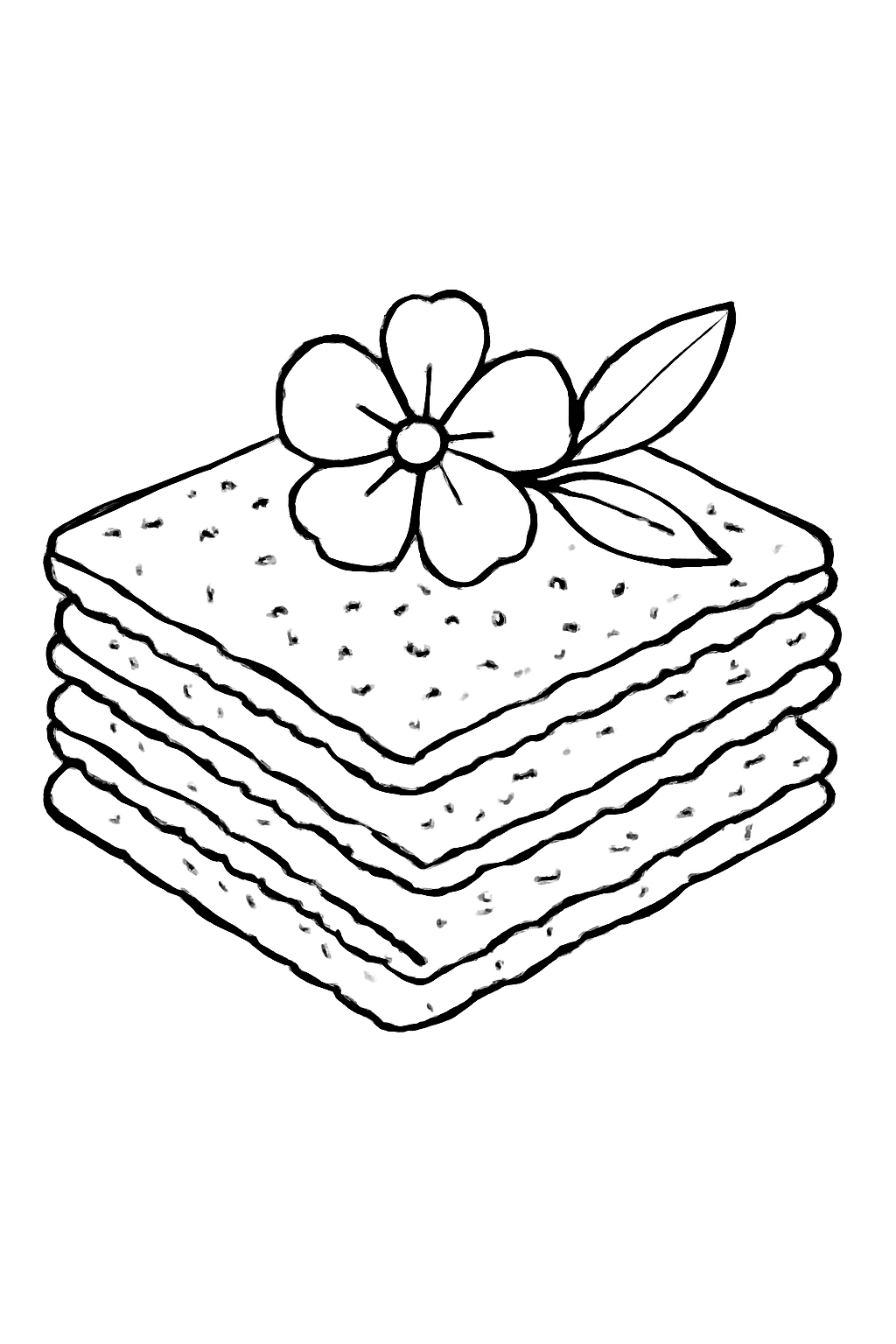 Free printable stack of matzah with a spring flower garnish coloring page for kids