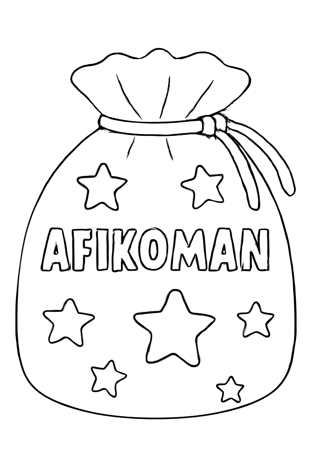 Free printable afikoman bag decorated with stars for Passover coloring page for kids