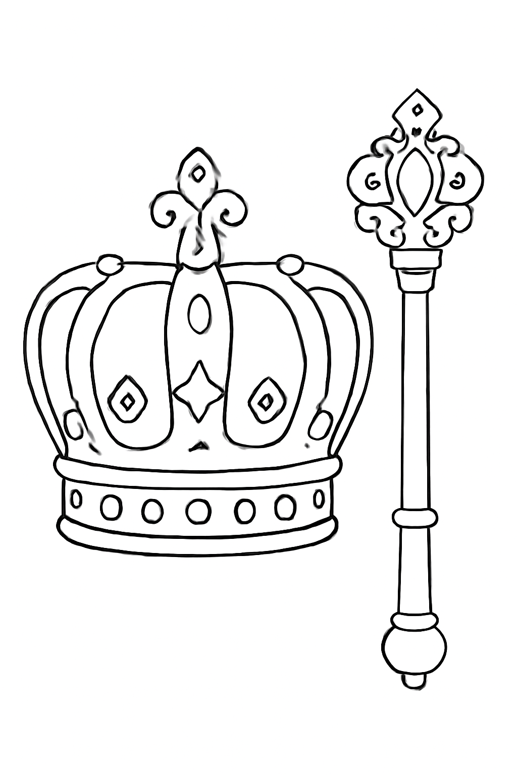 Free printable Purim crown and scepter with jewels coloring page for kids