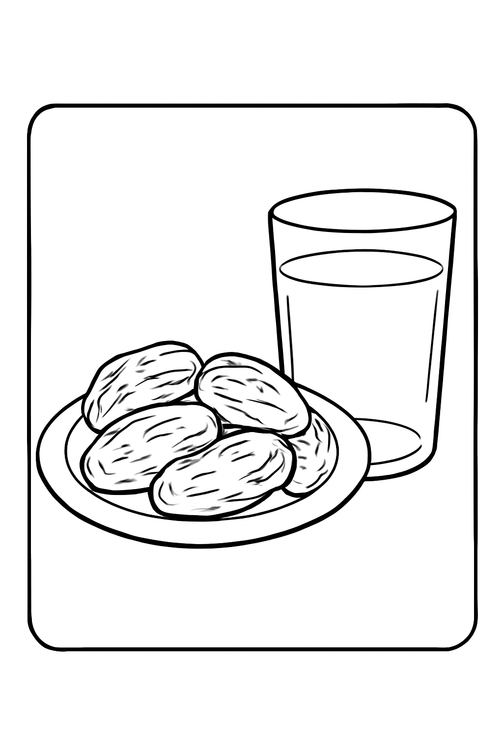 Free printable dates and a glass of water for breaking the Ramadan fast coloring page for kids
