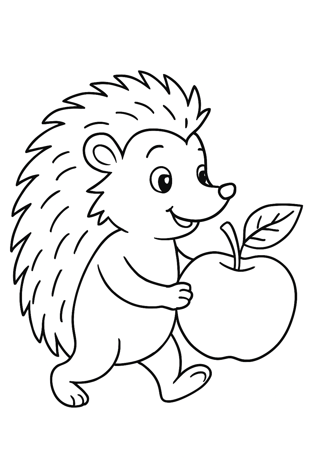 Free printable hedgehog carrying an apple for Rosh Hashanah coloring page for kids