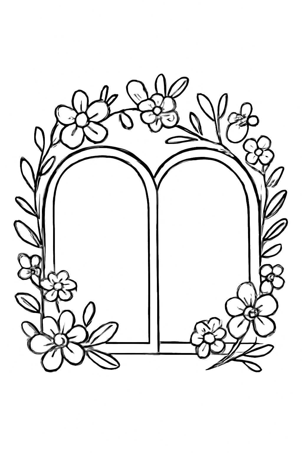 Free printable two rounded tablets decorated with flowers for Shavuot coloring page for kids