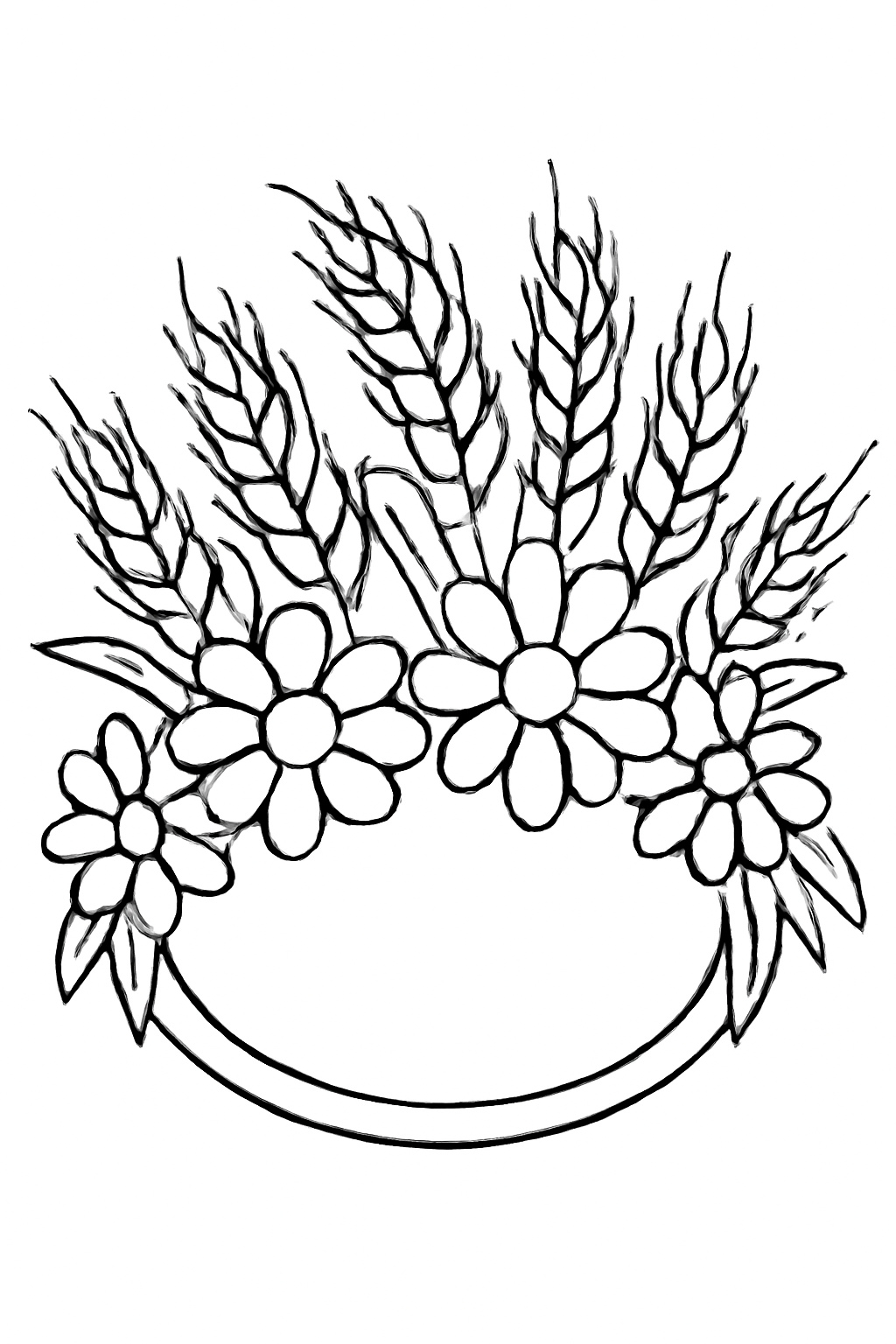Free printable Shavuot flower crown with wheat and daisies coloring page for kids