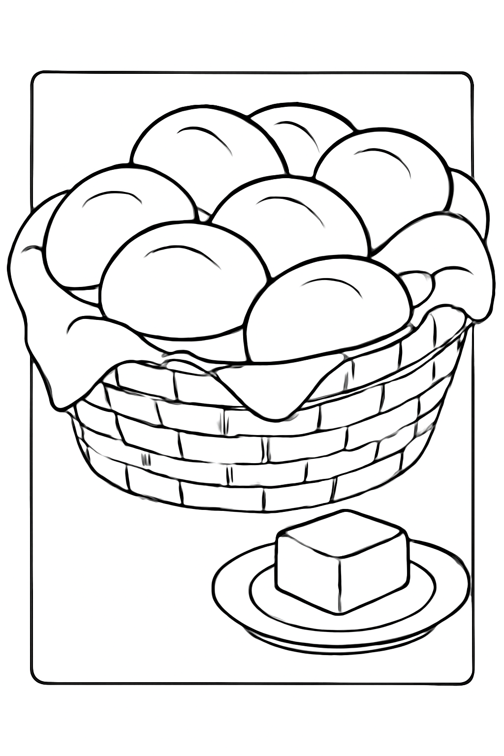 Free printable Thanksgiving dinner rolls and butter basket coloring page for kids