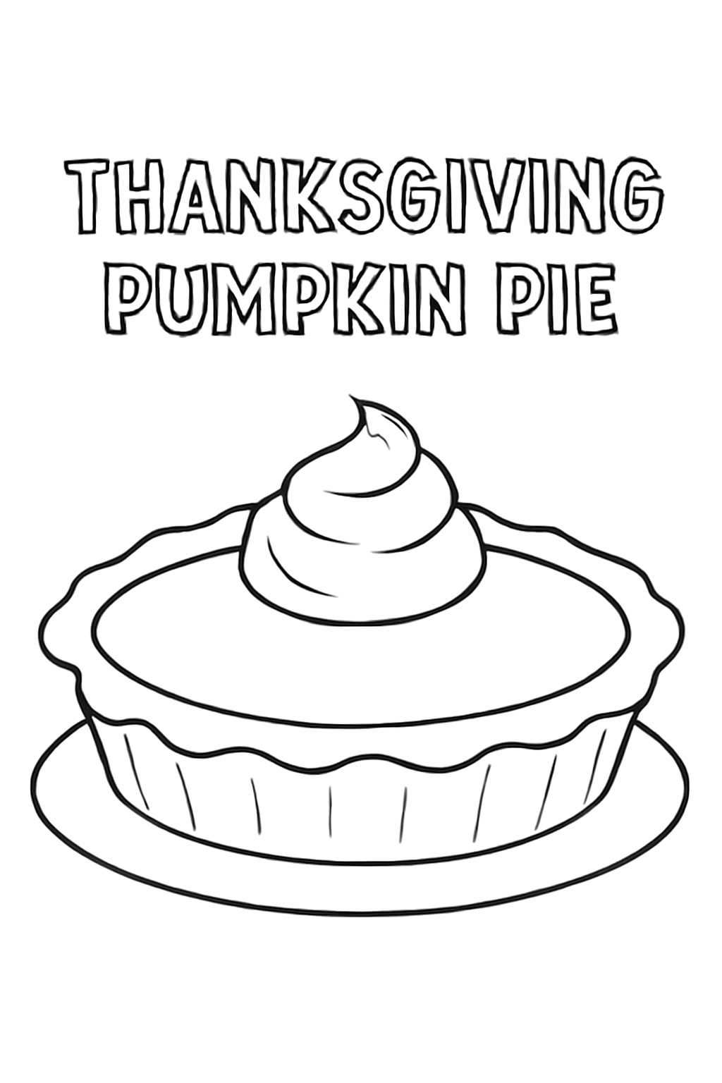 Free printable Thanksgiving pumpkin pie with whipped cream coloring page for kids