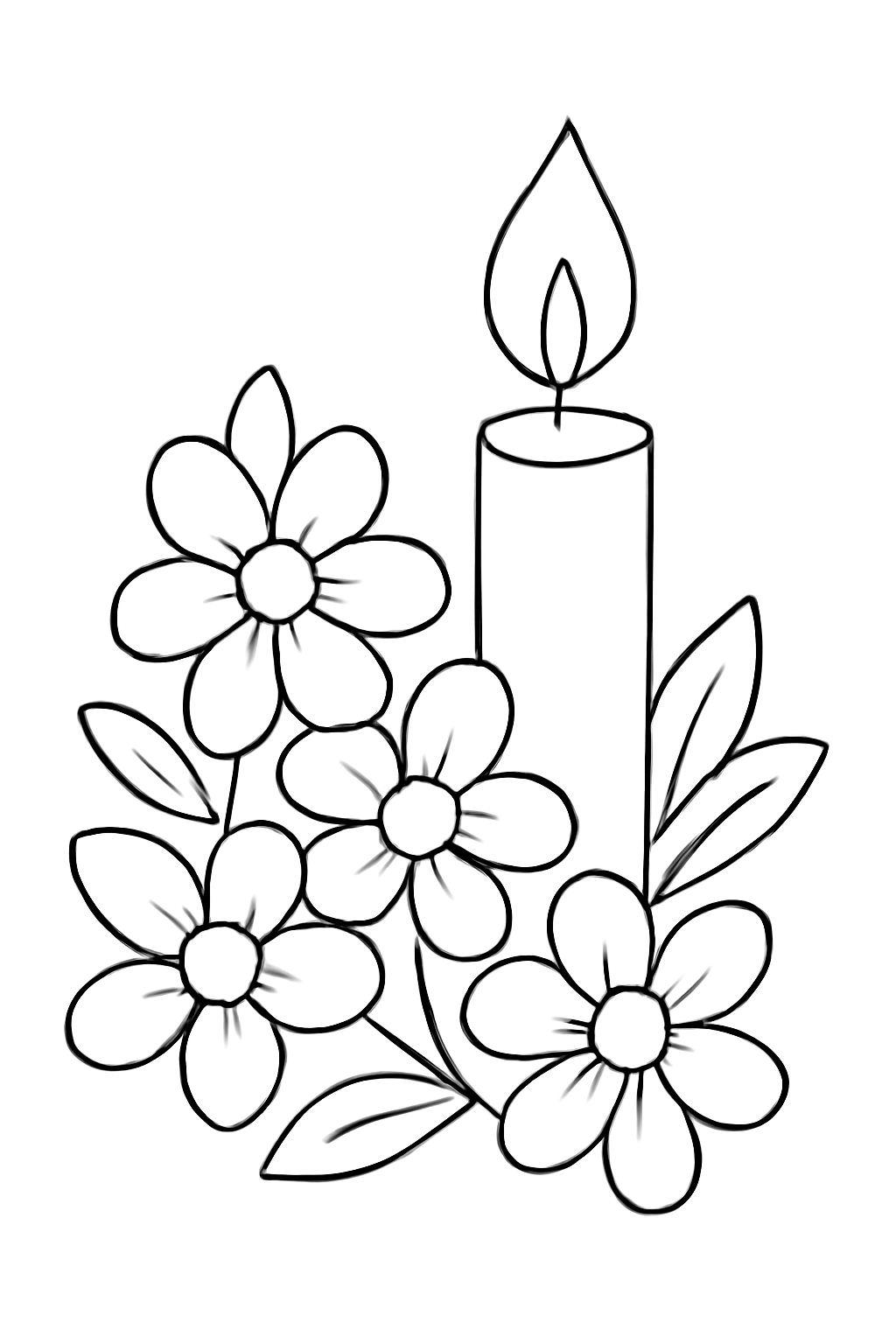Free printable white flowers and a single candle for Yom Kippur coloring page for kids