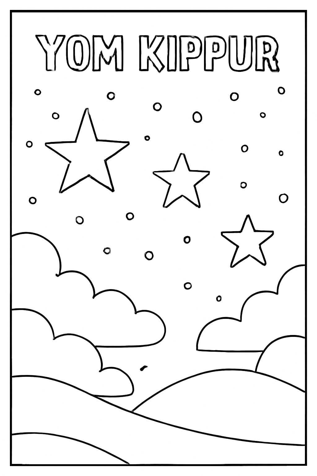 Free printable Yom Kippur evening sky with the first three stars coloring page for kids