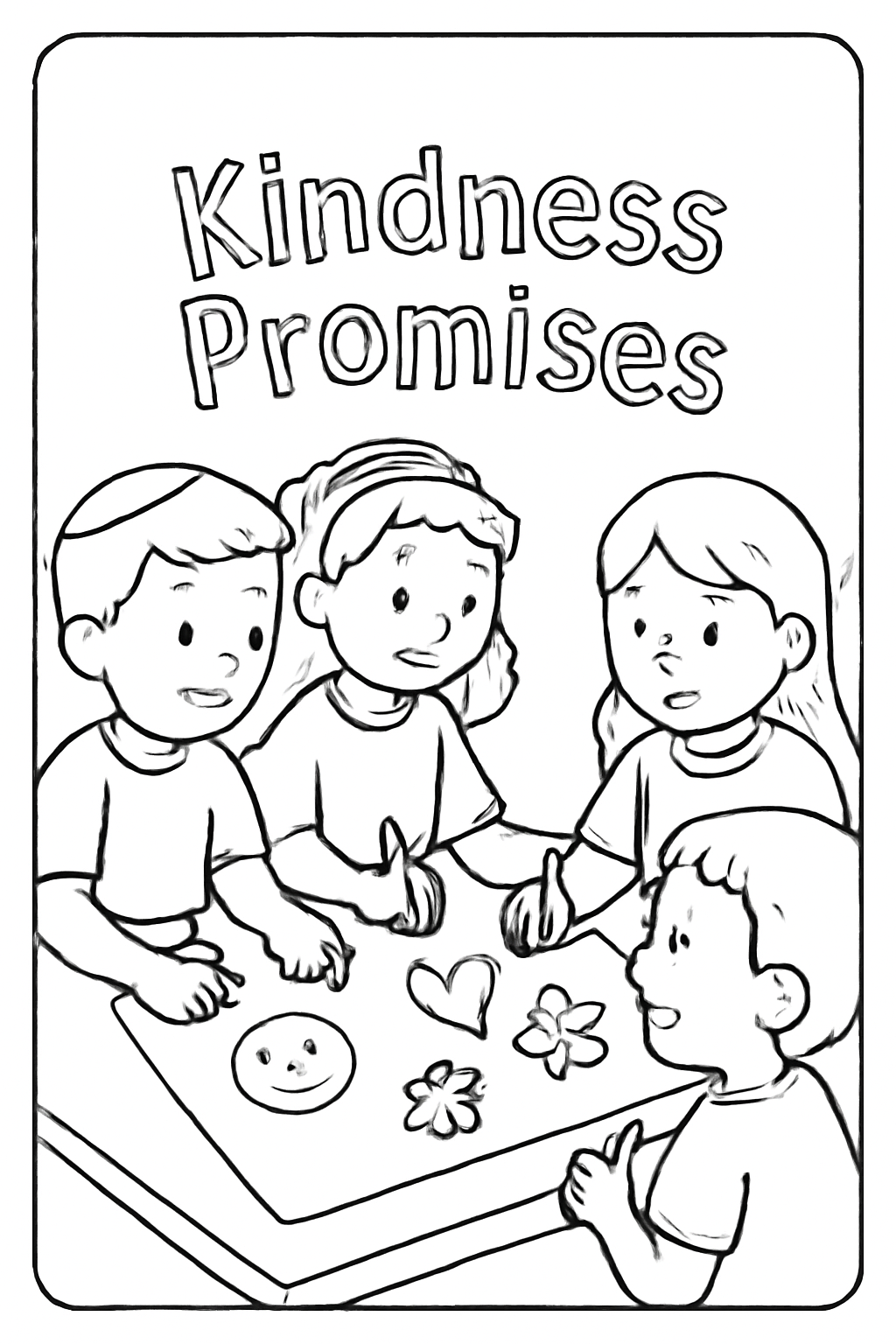 Free printable children drawing kindness promises for Yom Kippur coloring page for kids