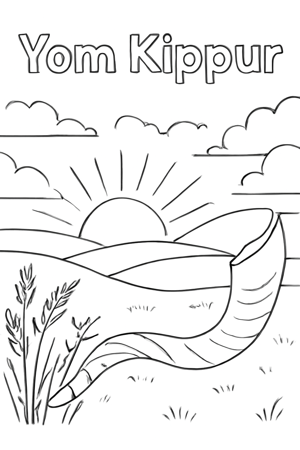 Free printable Yom Kippur sunset marking the start of the fast coloring page for kids