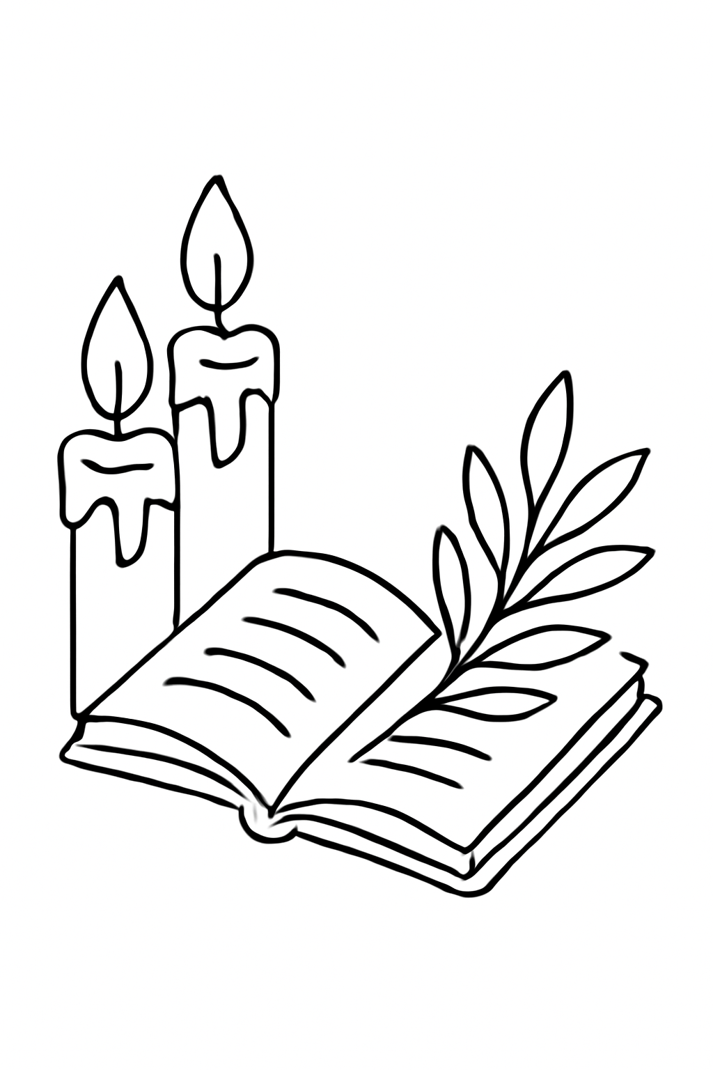 Free printable candles prayer book and olive branches symbolizing reflection on Yom Kippur coloring page