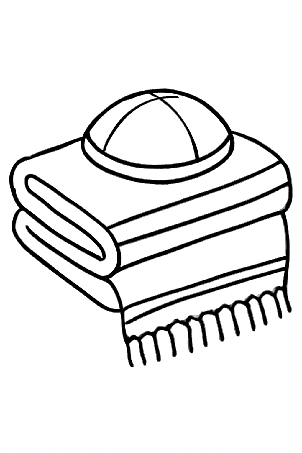Free printable white kippah and prayer shawl folded for Yom Kippur coloring page for kids
