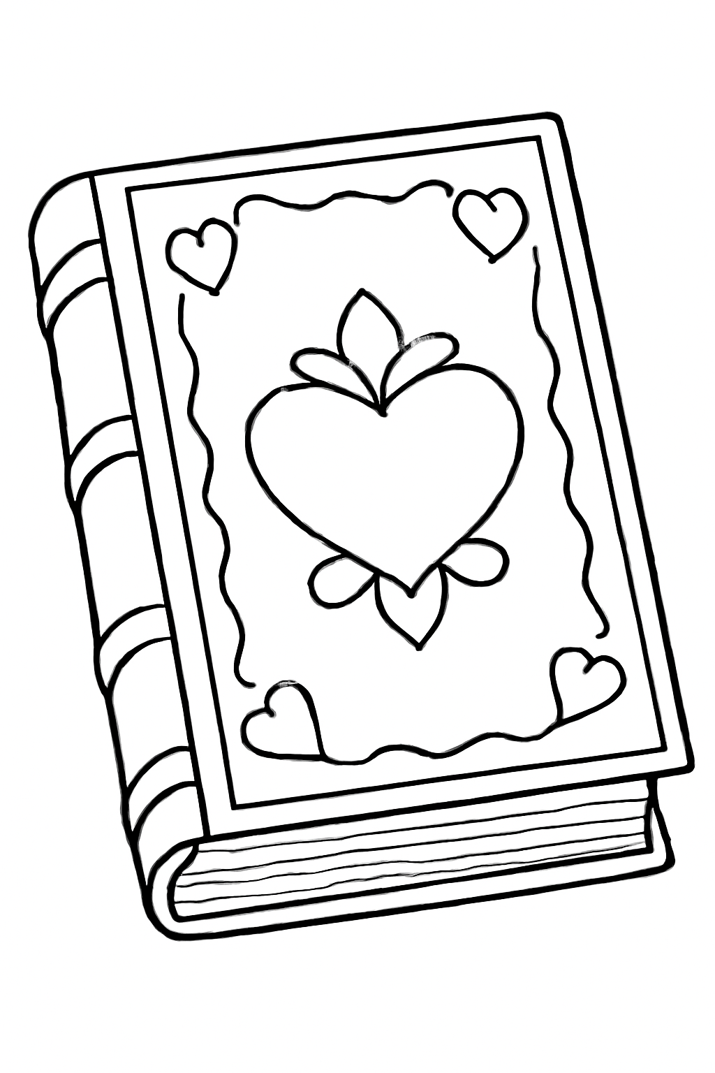 Free printable decorative closed book with heart patterns for Yom Kippur coloring page for kids