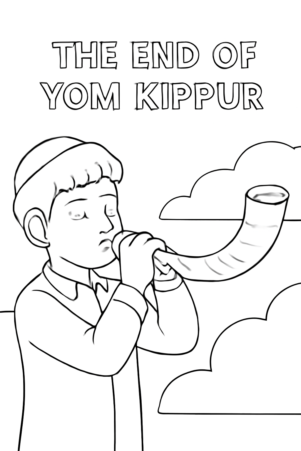 Free printable shofar sounding at the end of Yom Kippur coloring page for kids