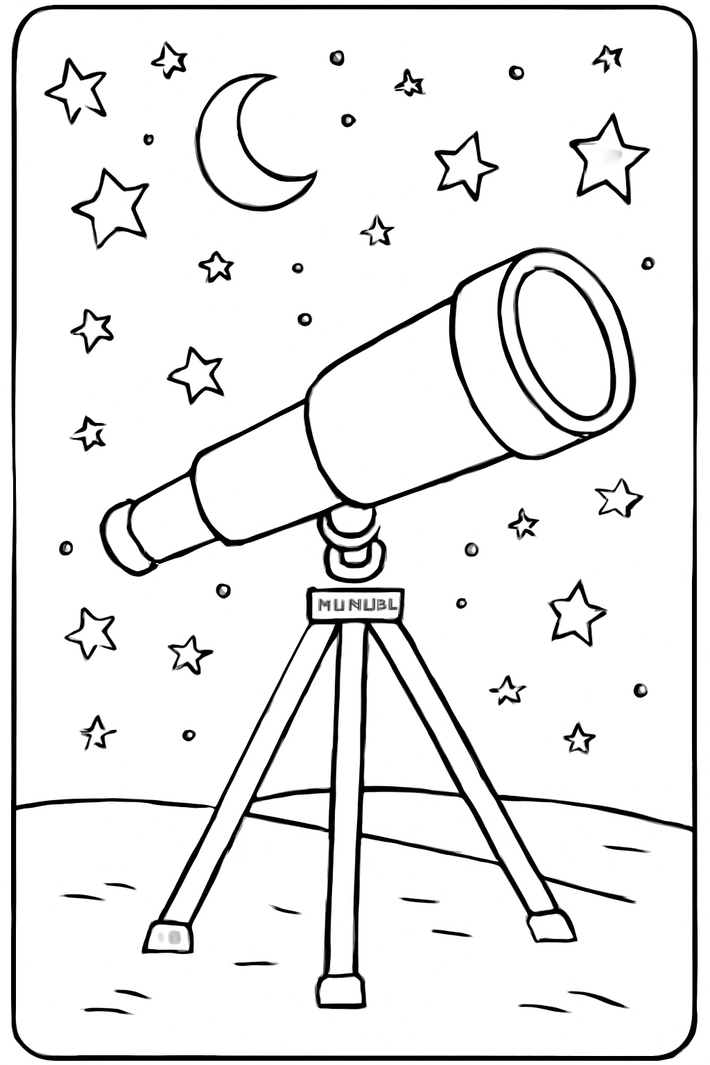 Free printable telescope under a starry sky coloring page for kids