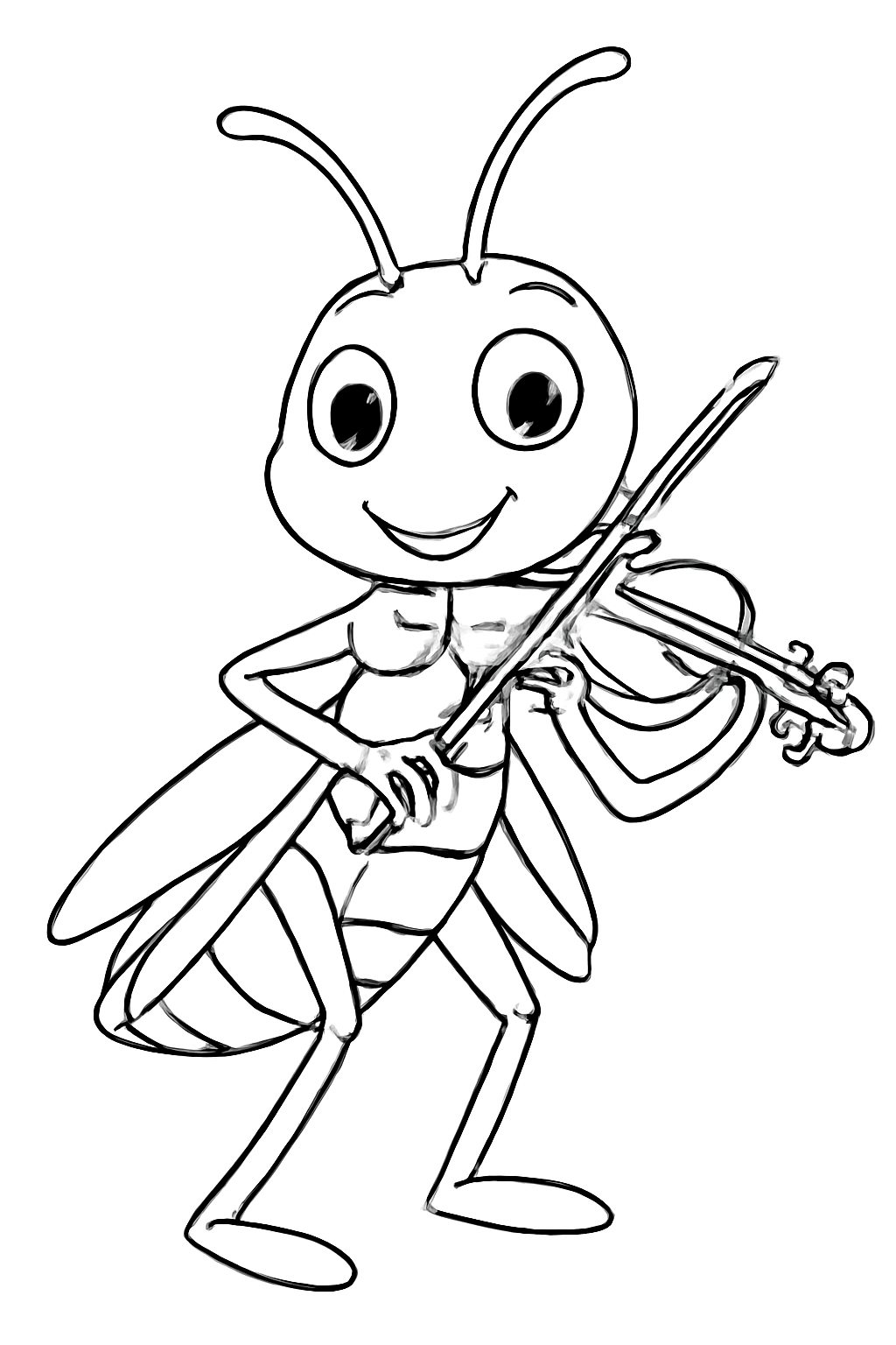 Free printable grasshopper playing a violin coloring page for kids