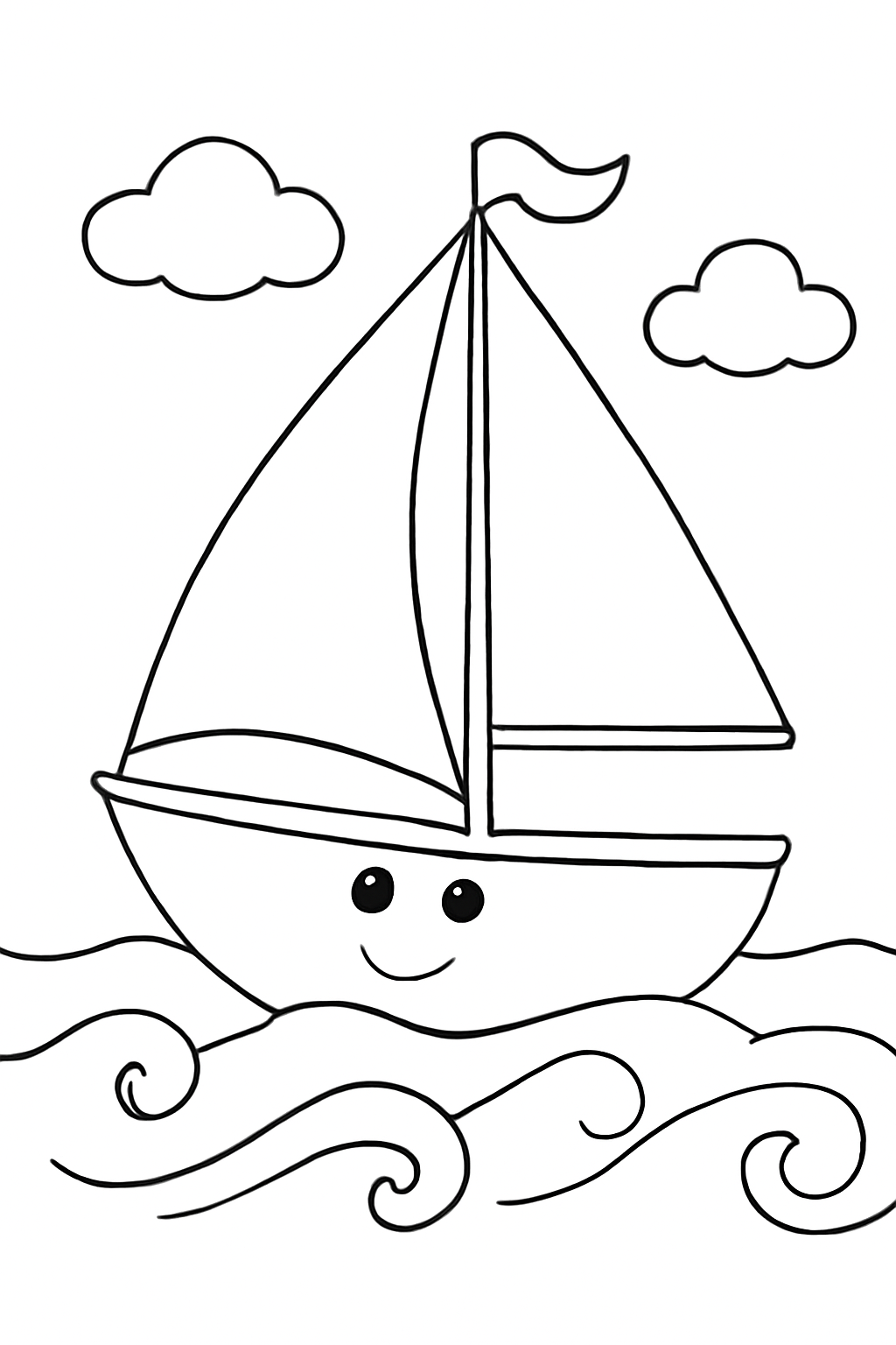 Free printable sailboat on gentle waves coloring page for kids