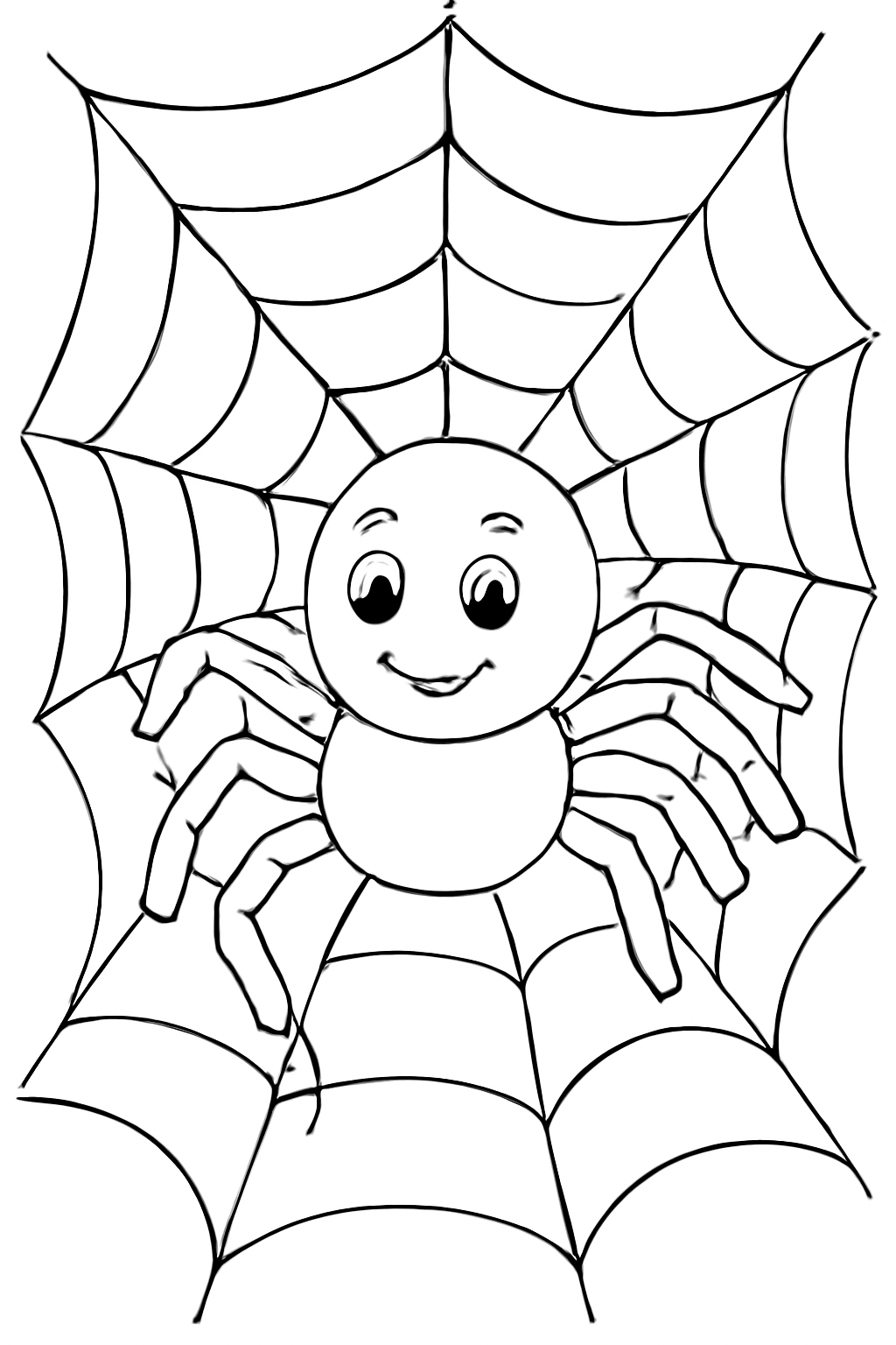 Free printable friendly spider weaving a web coloring page for kids