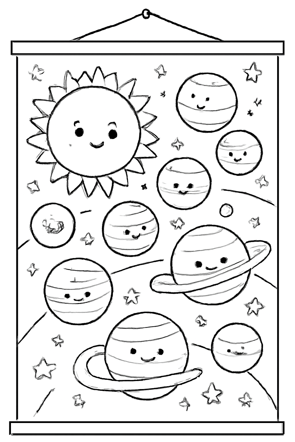Free printable solar system classroom poster coloring page for kids