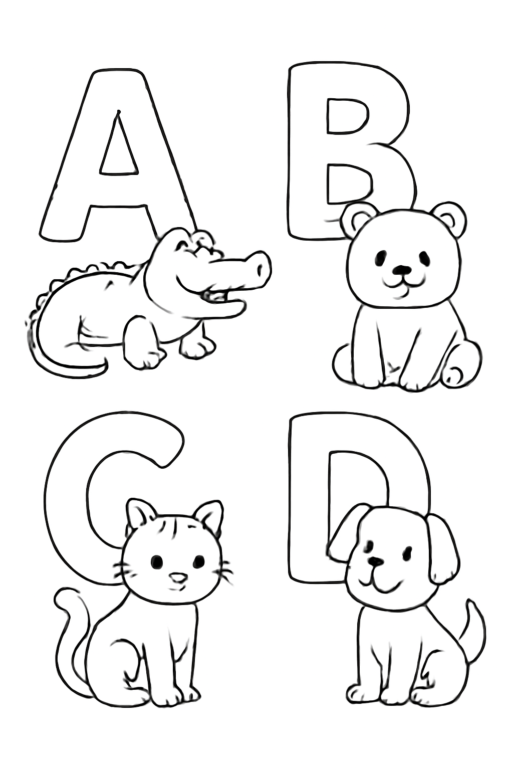 Free printable alphabet letters with matching animals coloring page for kids