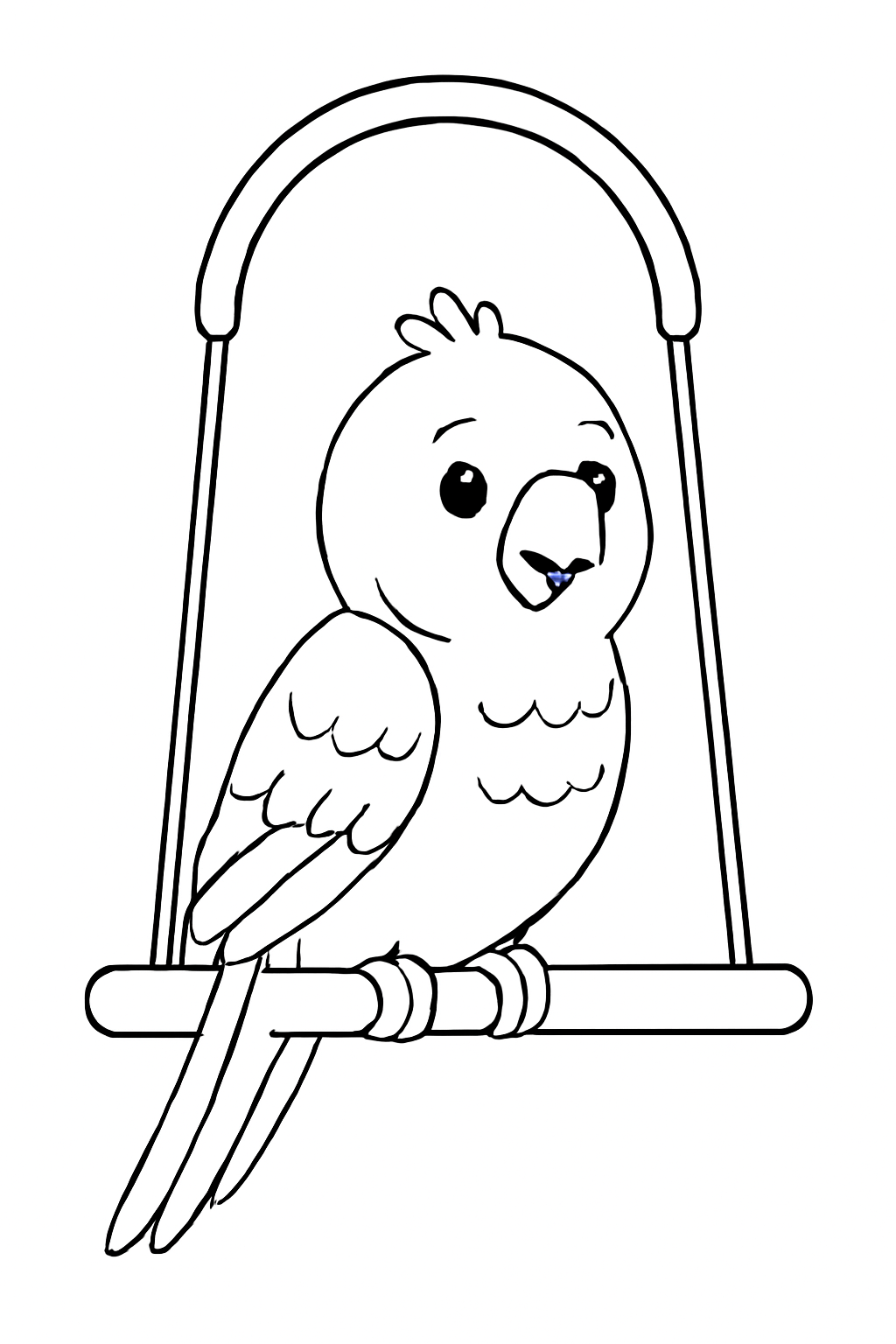 Free printable parakeet on a swing coloring page for kids