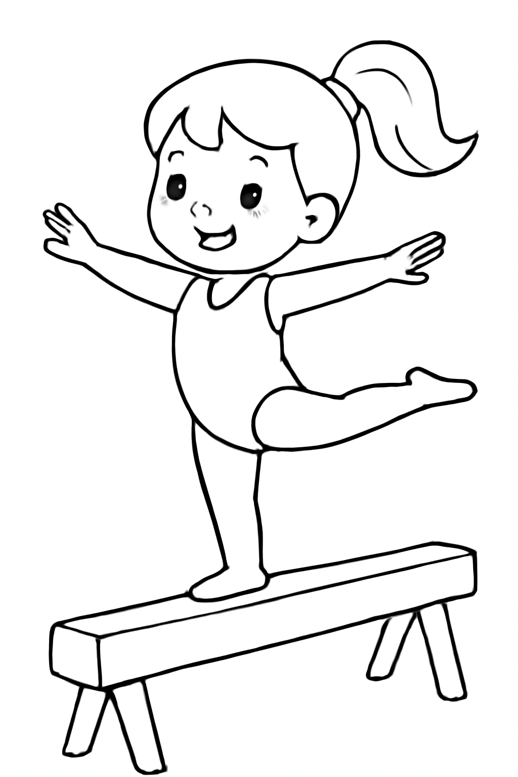 Free printable gymnast balancing on a beam coloring page for kids