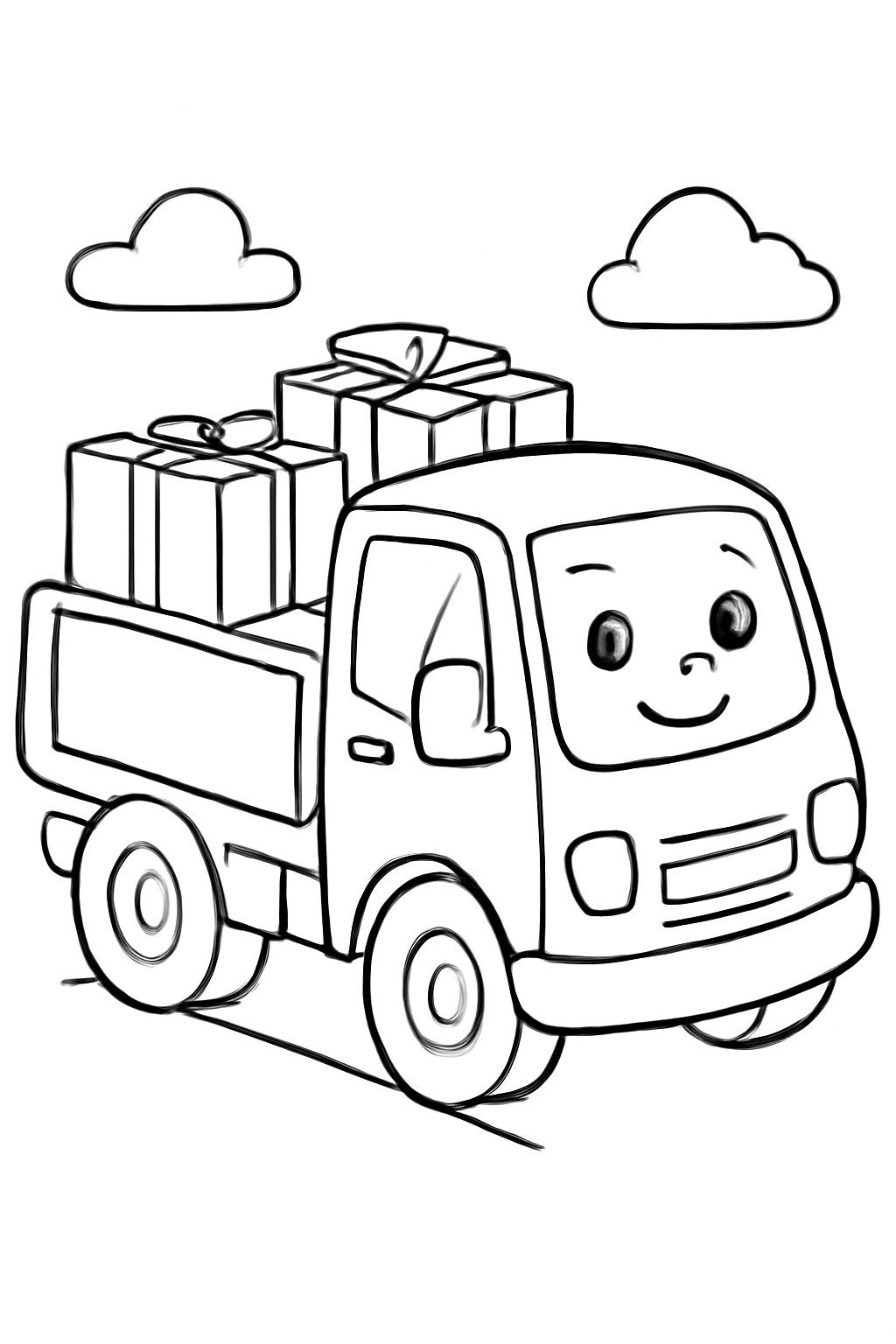 Free printable delivery truck carrying packages coloring page for kids