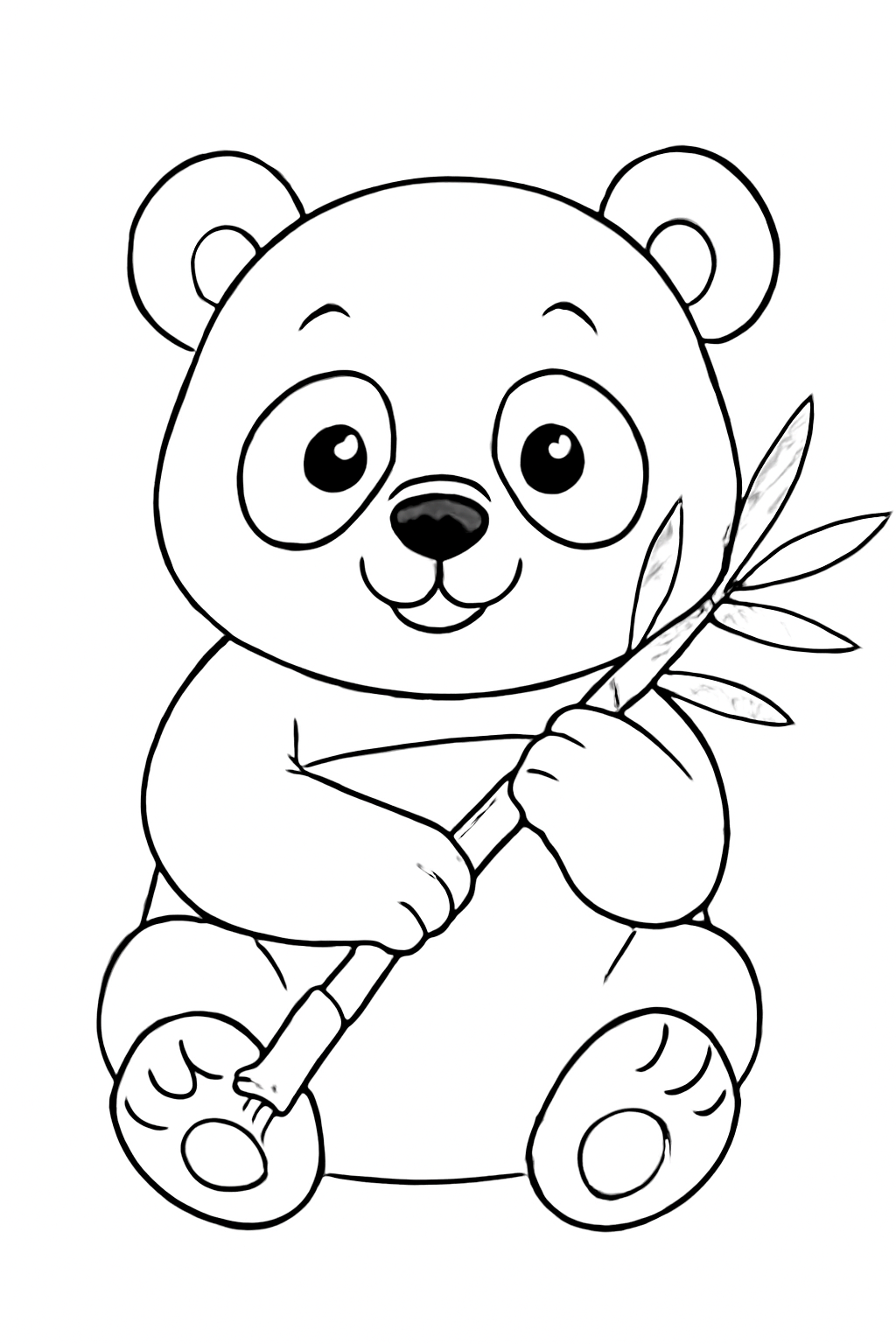 Free printable panda holding bamboo coloring page for kids