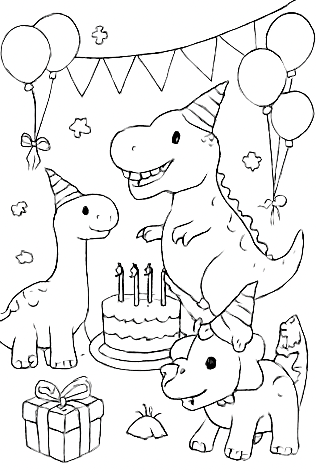 Free printable dinosaur birthday party coloring page for kids