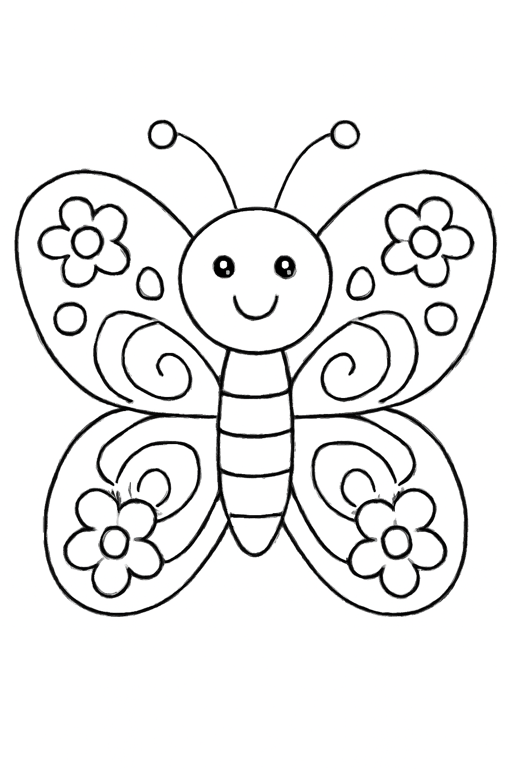 Free printable butterfly with patterned wings coloring page for kids