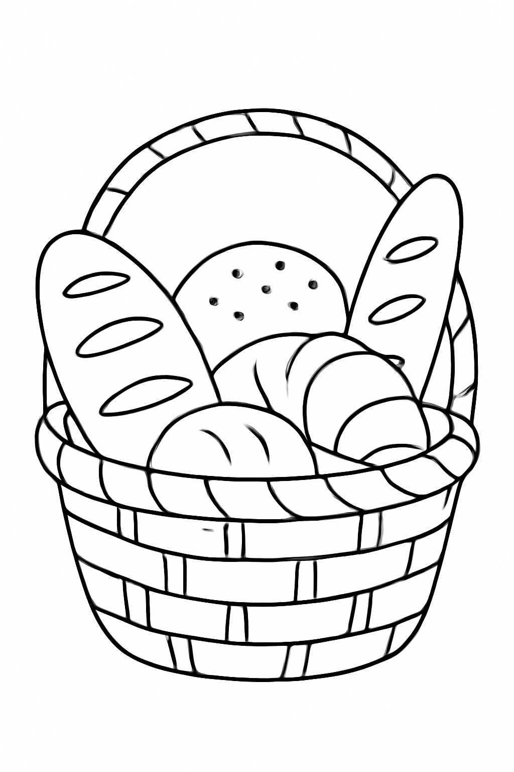 Free printable basket of fresh bread coloring page for kids