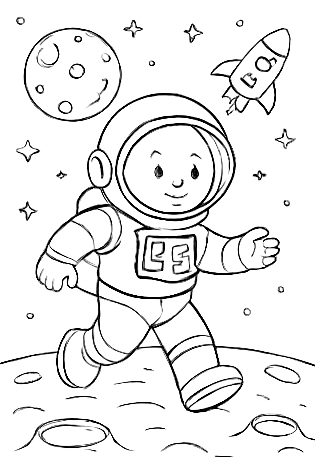 Free printable astronaut walking on the moon coloring page for kids