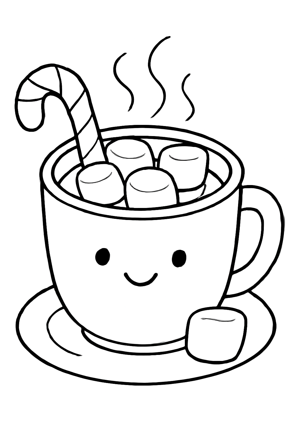 Free printable hot cocoa with marshmallows coloring page for kids