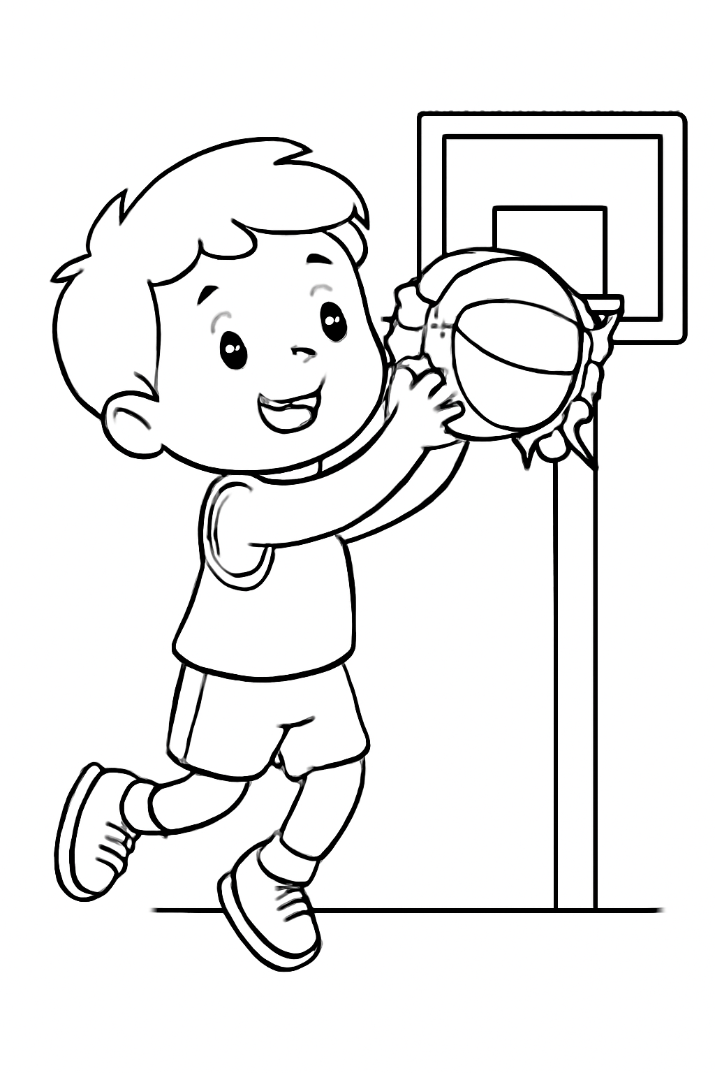 Free printable basketball player making a jump shot coloring page for kids