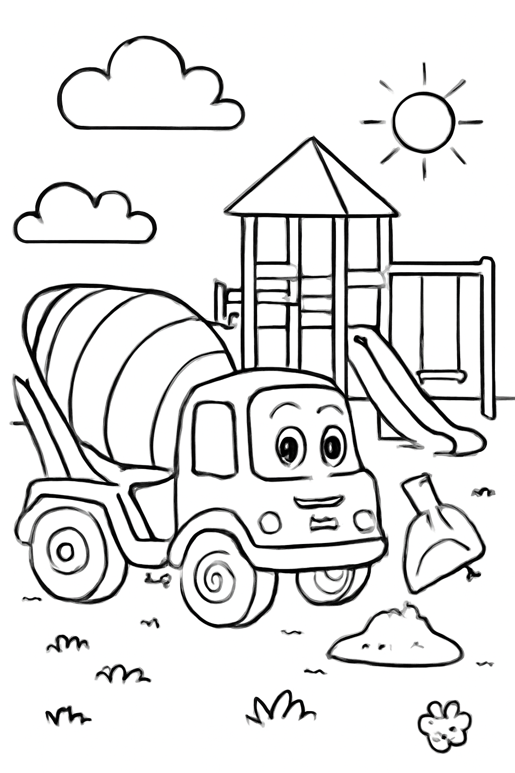 Free printable cement mixer building a playground coloring page for kids