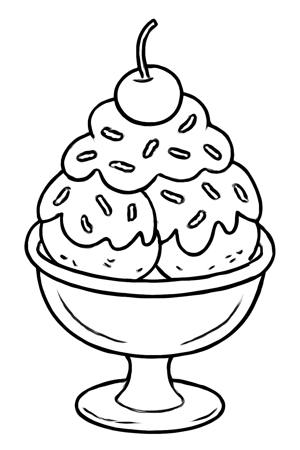 Free printable ice cream sundae with sprinkles coloring page for kids