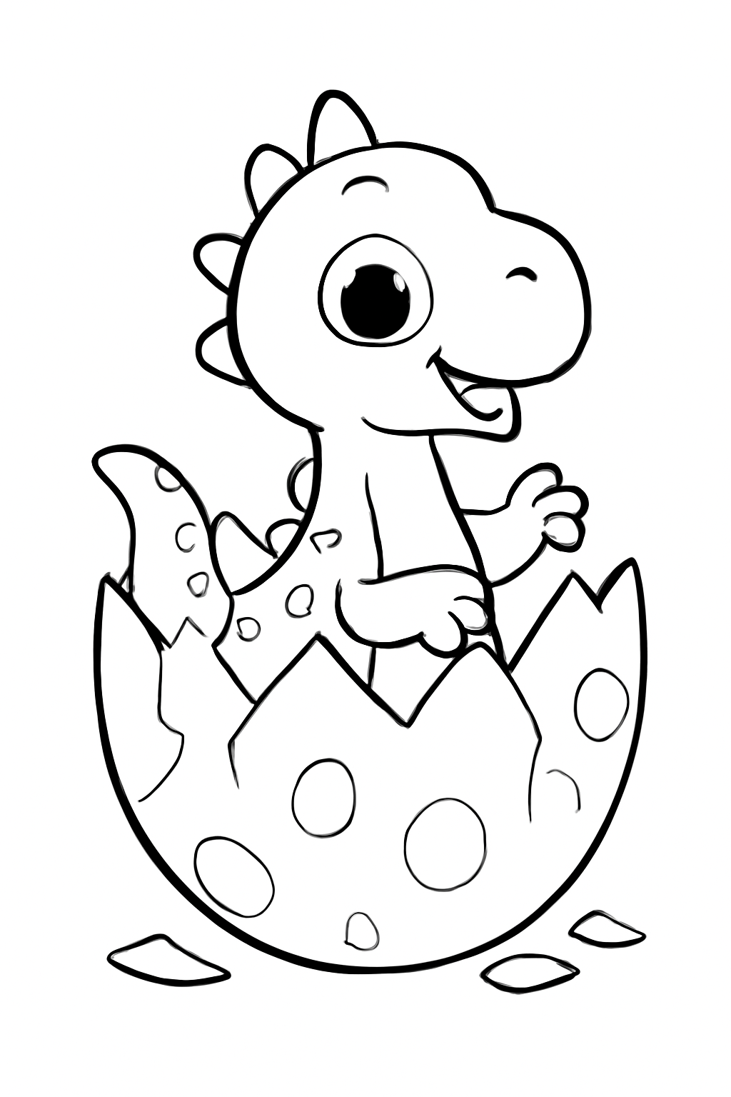 Free printable baby dinosaur hatching from an egg coloring page for kids