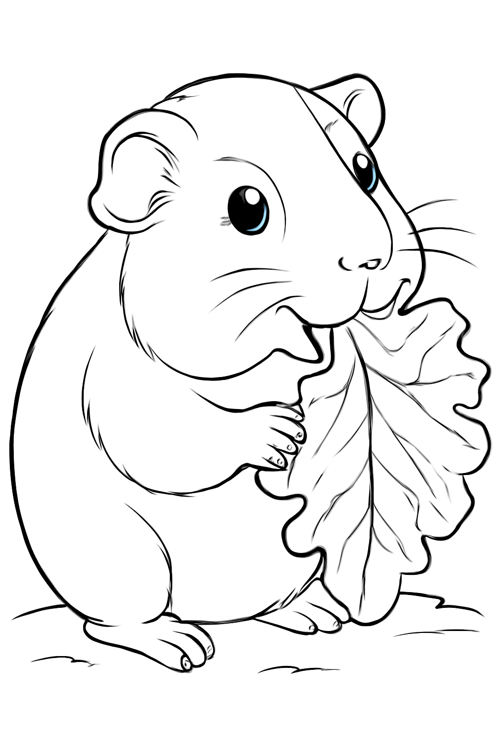 Free printable guinea pig eating lettuce coloring page for kids