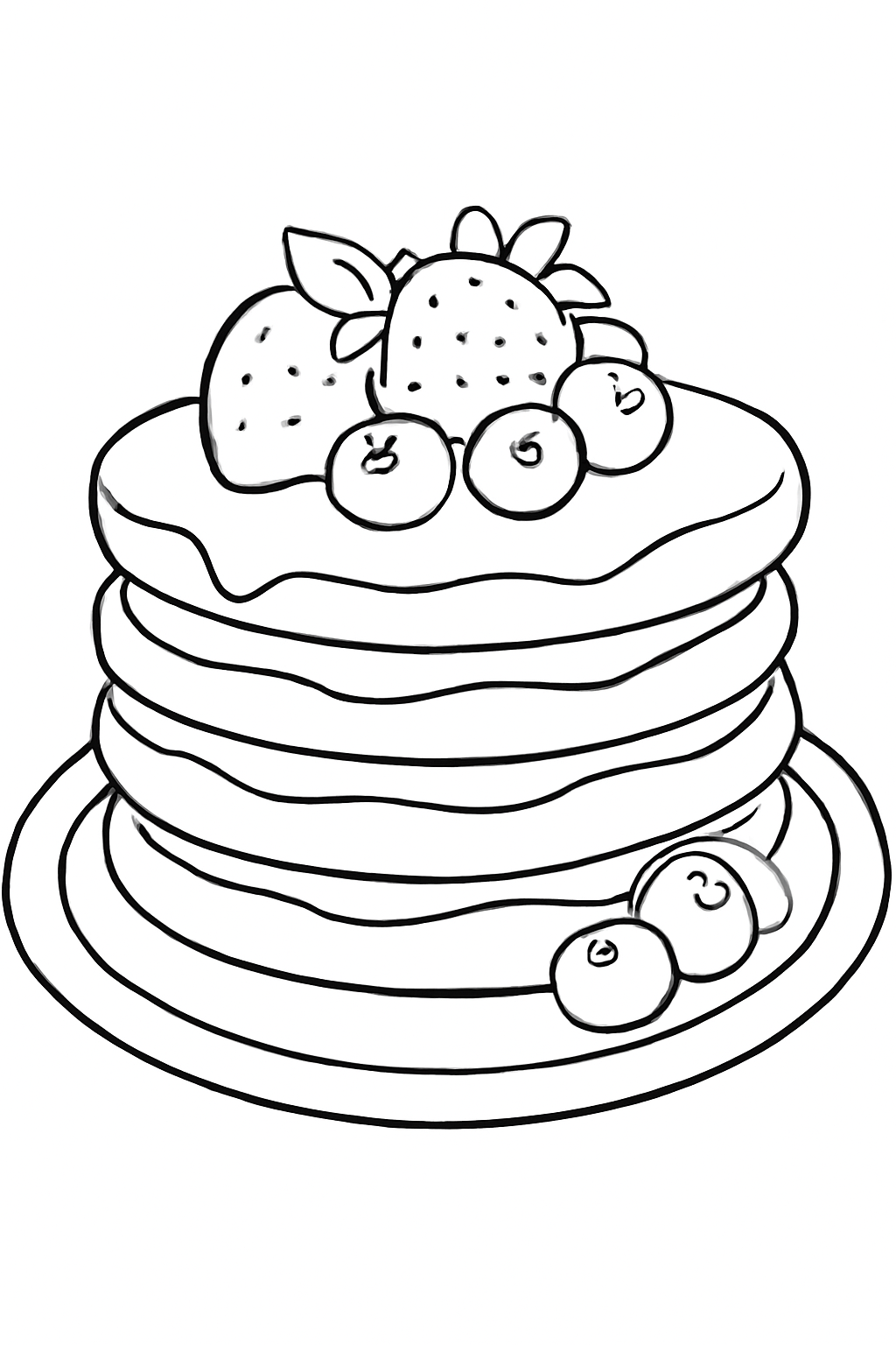 Free printable stack of pancakes with berries coloring page for kids