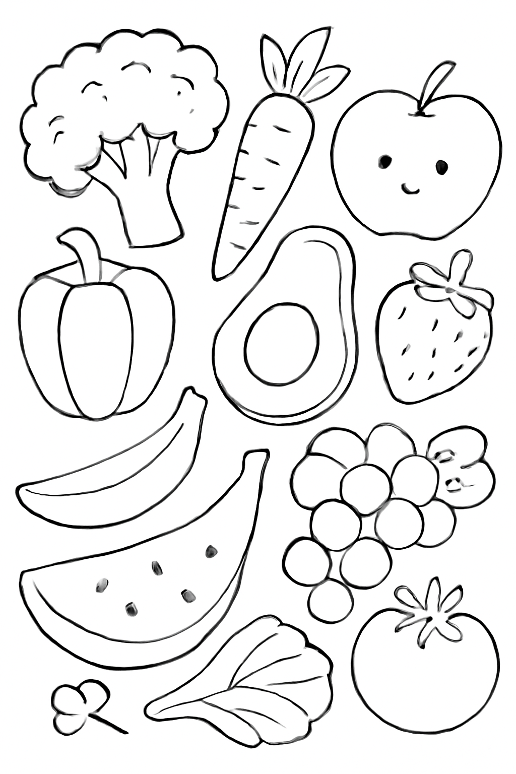 Free printable healthy foods from every color coloring page for kids